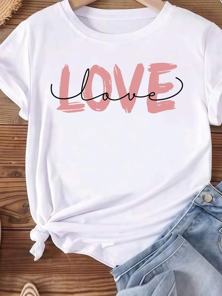 (Asian Size) Women Tee Top Clothing Casual letter cute 90s lovely  Short Sleeve T Shirt Fashion Printed Lady Female Graphic T-shirts