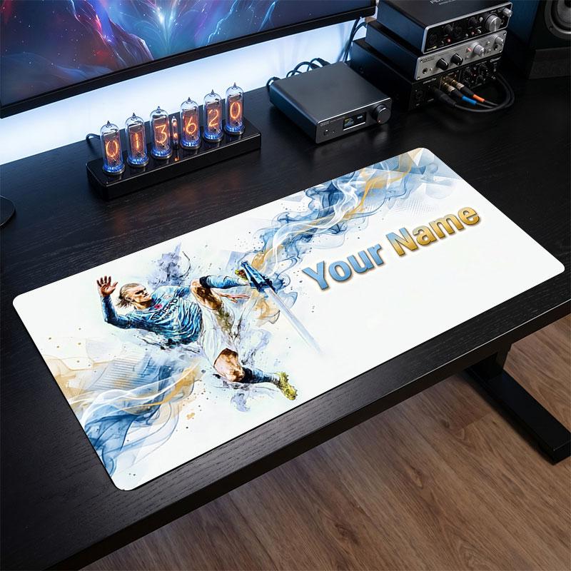 Erling Haaland Custom Large Mouse Pad, Personalized Name Text Print, Football Logo Non‑Slip Desk Mat Gaming Gift
