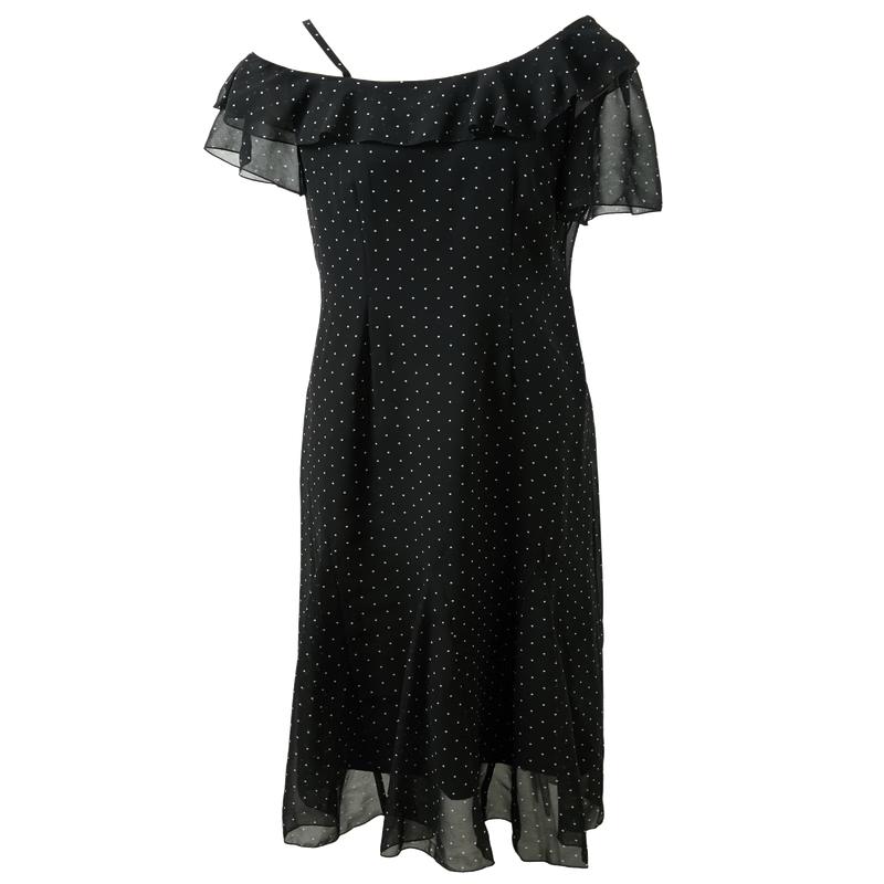 Sancai Plus Size Chiffon Polka Dot Off-Shoulder A-Line Long Dress M