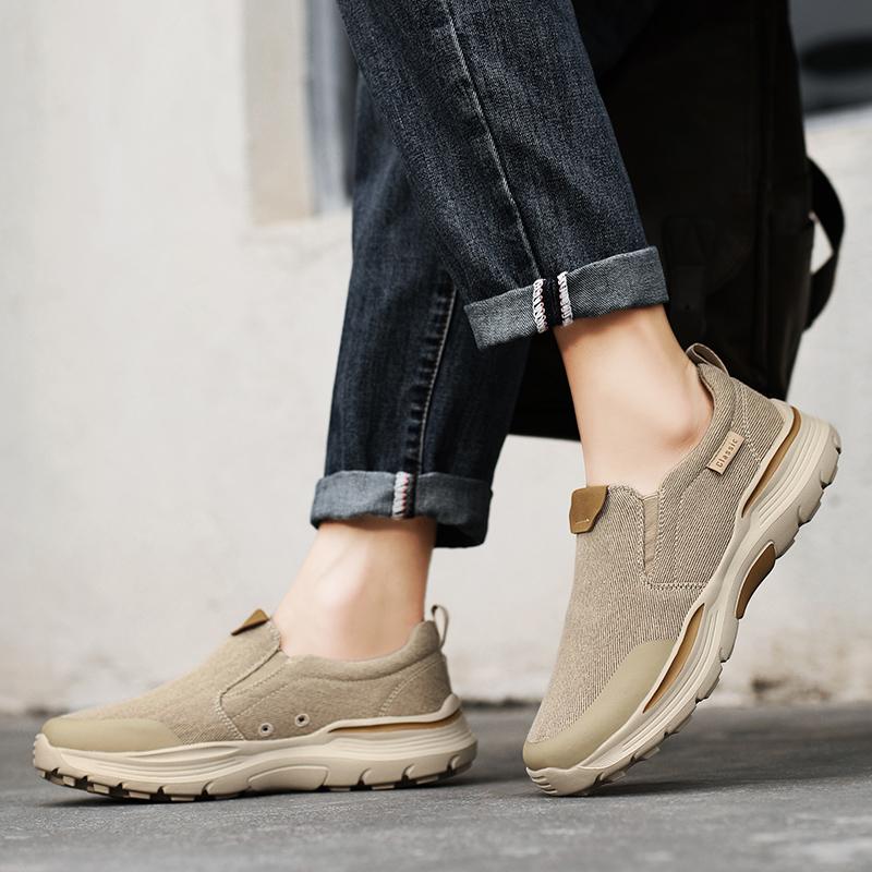Men’s Outdoor Canvas Shoes Sneakers Driving Shoes Casual Slip on Wide Head Shoes for Farther Plus Size