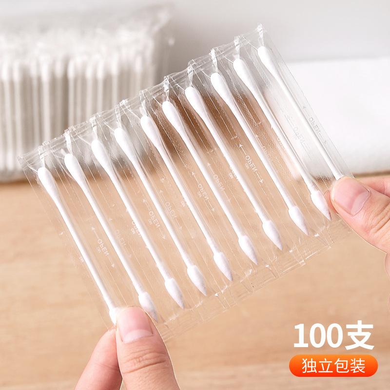 Travel Portable Single Independent Packaging Cotton Swab Portable Disposable Pointed Cleaning Makeup Special Double-Headed Cotton Swab *6pcs
