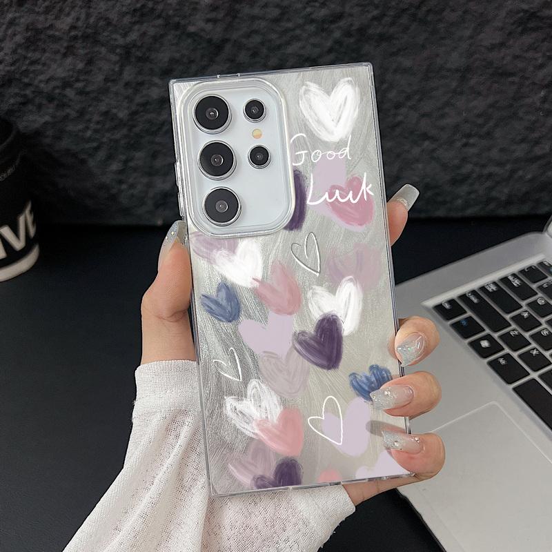 Motif Cœurs d'Amour Plume Pailletée Coque de Téléphone Rigide en PC Pour Samsung S25 Ultra S24 FE S23 A36 A56 A16 A55 Pailletée Antichoc TPU Bord Souple Mince