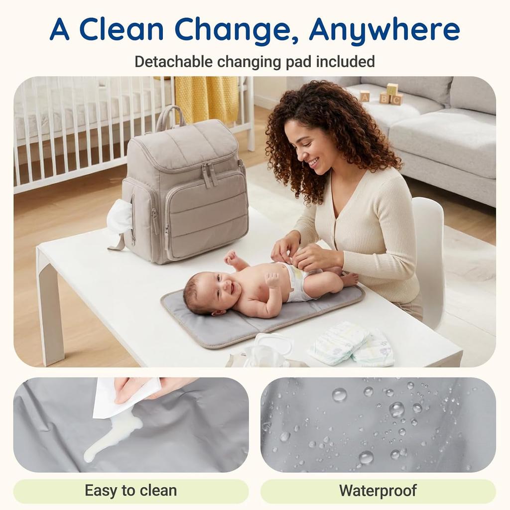 Diaper Bag Backpack, Baby Bag with Waterproof Changing Pad and Stroller Straps for Toddler, Diaper Backpack for Mom Dads with Insulated Pockets