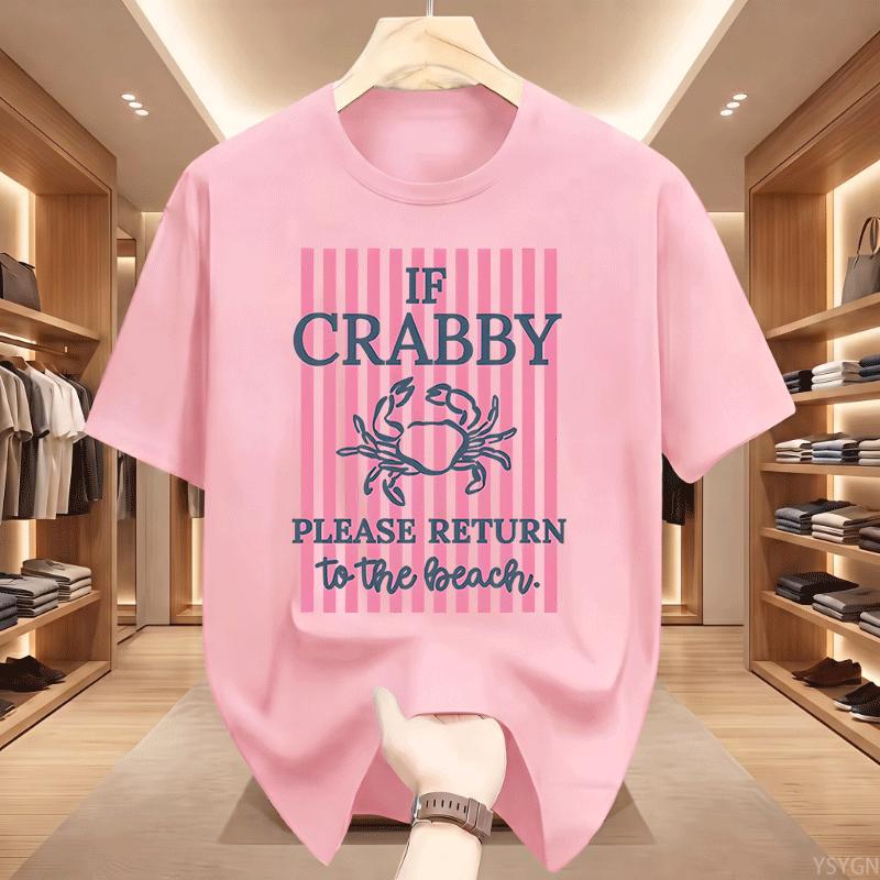 If Crabby Please Return To The Beach T Shirts Striped Short Sleeve Cotton Beach Vacation Tshirt Design Funny Crab Graphic Tees