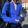 Autumn Winter Round Neck Solid Color Cardigan Sweater Women Casual Fashion Vintage Knitting Coat Top