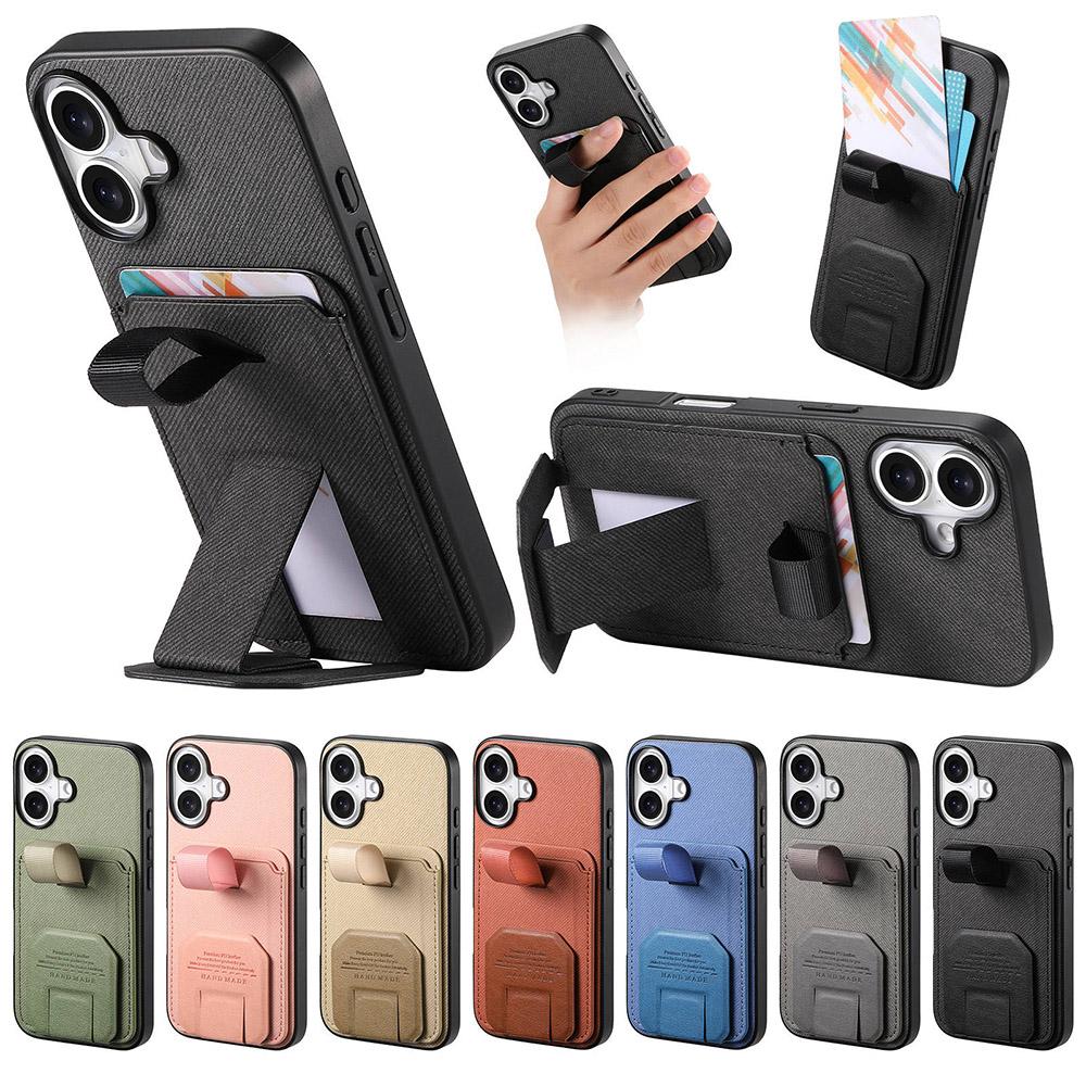 Non-Slip Grip Back Case For iPhone Air 17 16 16E 15 14 Plus 13 12 11 10 X XS Max Shockproof Card Holder Hidden Stand Phone Cover