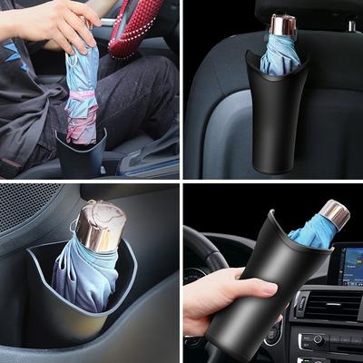 Multifunctional Car Umbrella Storage Bucket Black Plastic Holder Barrel with Hook Trash Storage Box Universal Auto Storage Tools