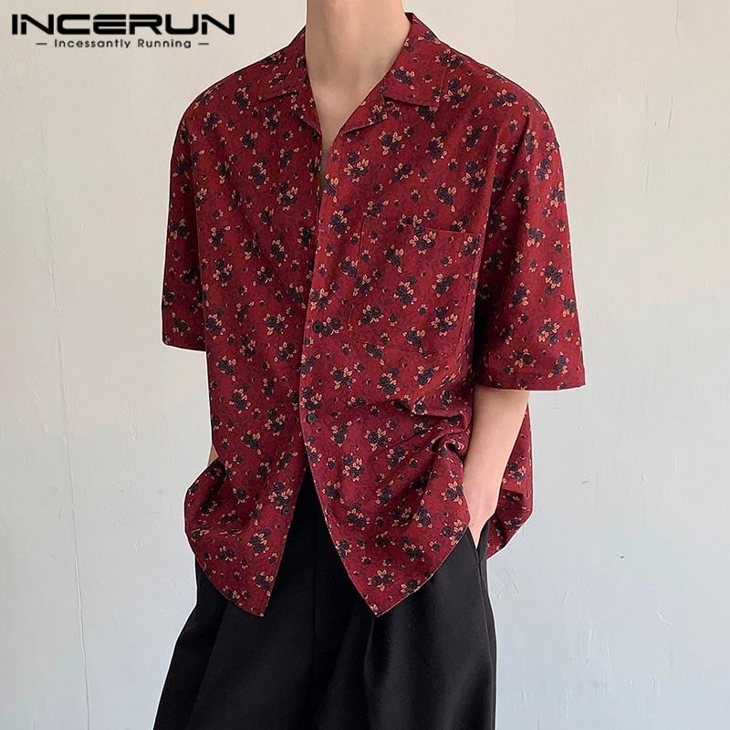 INCERUN Plus Size Men Lapel Neck Short Sleeve Printing Buttons Casual Shirts