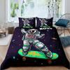 Child Cartoon Astronaut Duvet Cover Bedding Set King Size Boys Kids Galaxy Stars Out Space Soft Polyester Comforter Cover Black