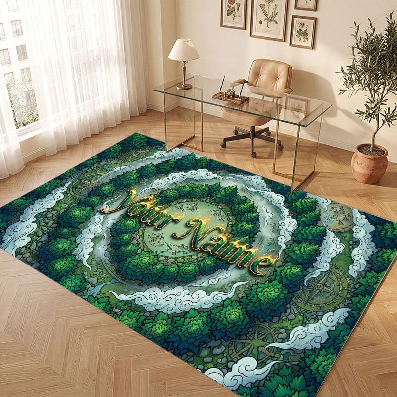 Mushroom Forest Theme Crystal Velvet Floor Rug Personalized Custom Name Text Warm Carpet Home Decoration