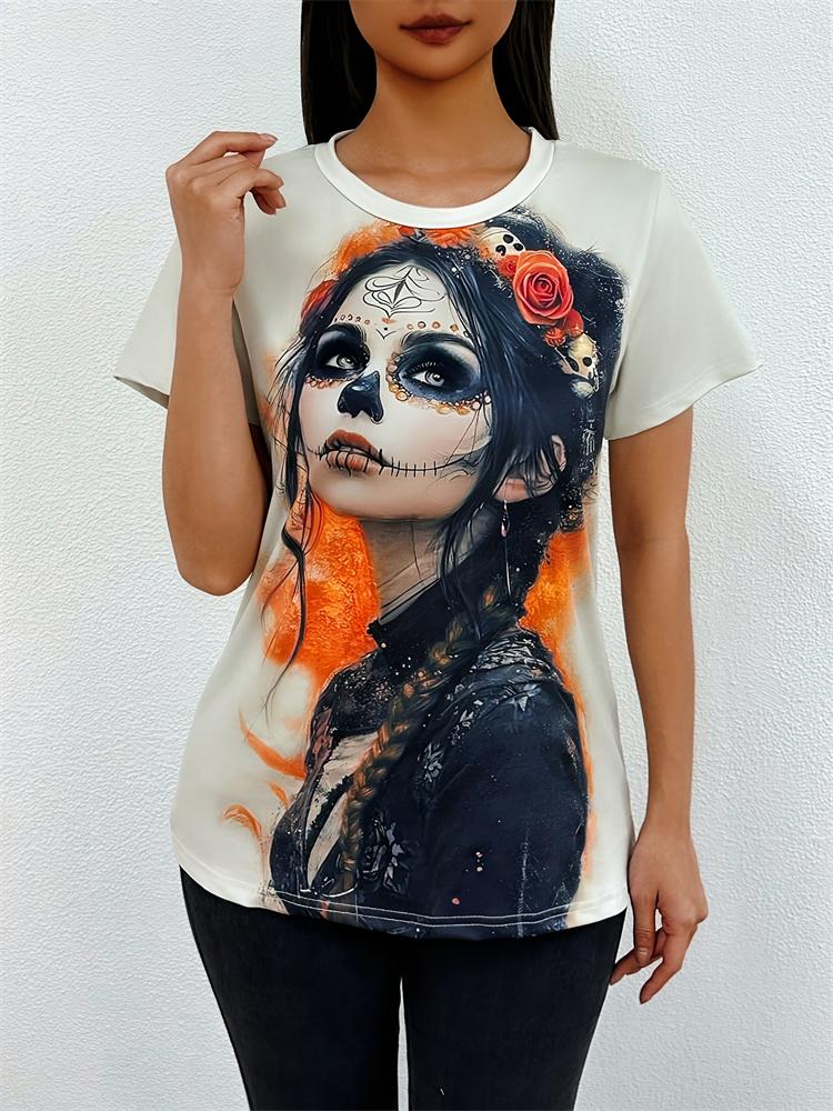 

Женская футболка летняя с коротким рукавом с абстрактным принтом лица, блузка с круглым вырезом, большая свободная с коротким рукавом, оверсайз, уличная одежда Y2k 4XL