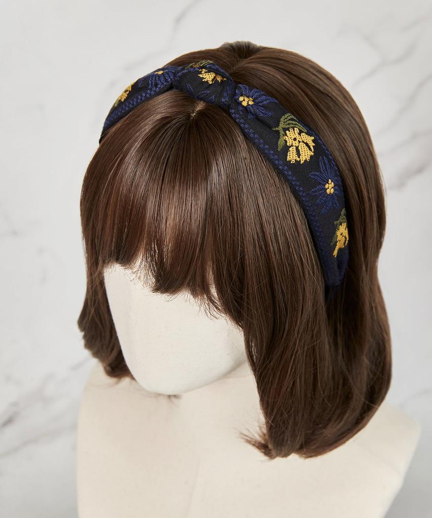 Maia Flower Jacquard Hairband - Knot Type Navy