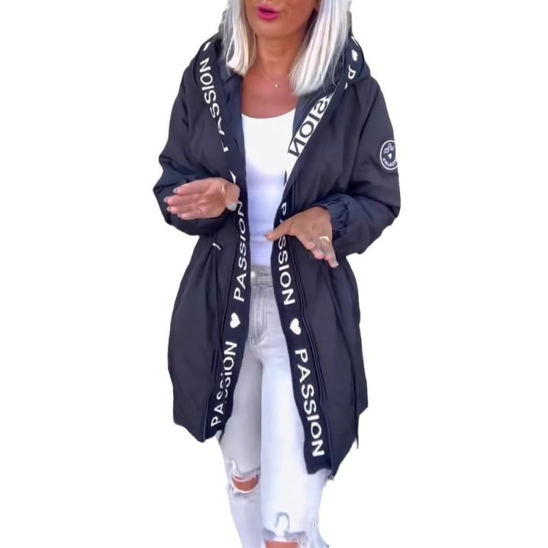 Womens Winter Casual Hooded Zip-Up Letter Print Cotton Puffer Coat With Pockets