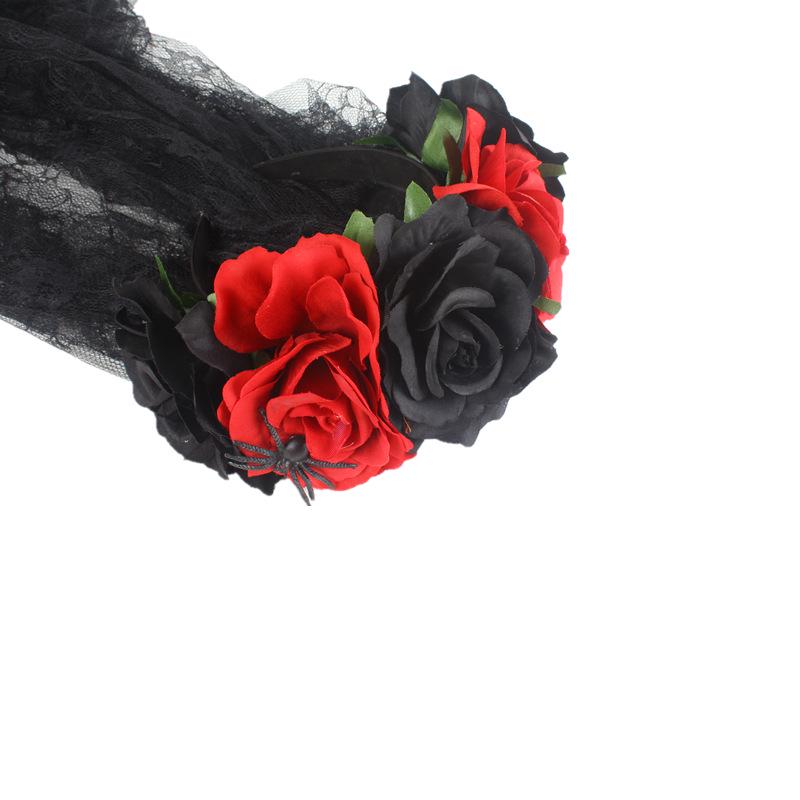 Day of the Dead Rose Flower Mesh Headband - Halloween Party Hair Accessory