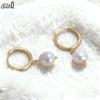 Effie Queen 925 Pure Silver 14k Gold Oval Shaped Freshwater Pearl Drop Earrings Ideal Jewelry for Women Banquet Party Gift GPE50