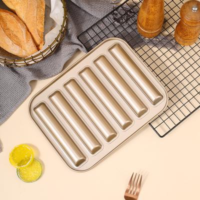 6-Cavities Biscuit Stick Mold Non-Stick Carbon Steel 3D Cylinder Muffin Long Strip Cake Mold Kitchen Baking Tools