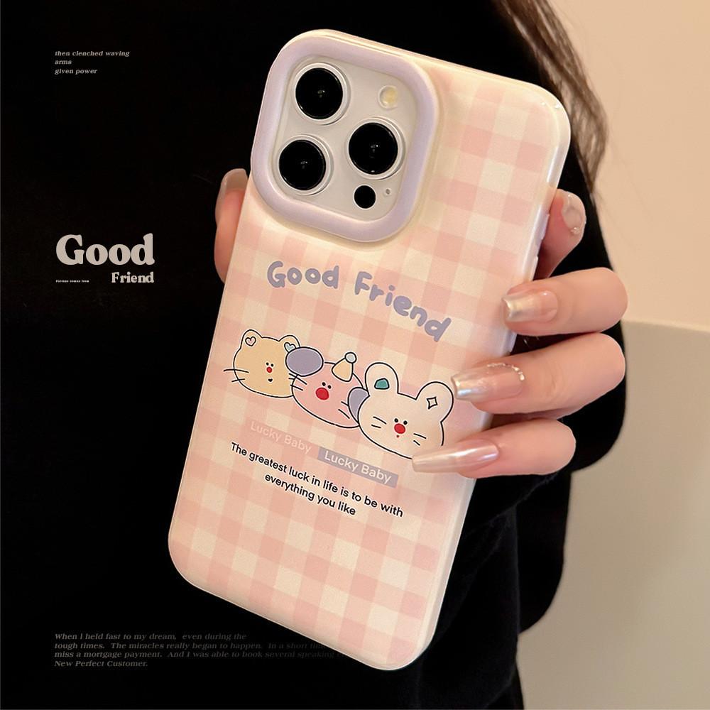 Plaid Pattern Cute Animal Phone Case Compatible and Suitable for iPhone15 14 13/12/11promax/xsmax/xr
