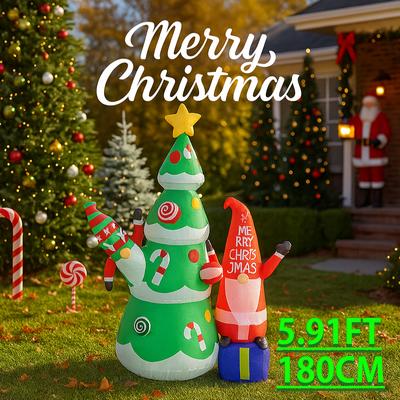 5.91FT Christmas Inflatable Toy Xmas Tree Gnome Decoration for Yard Lawn Home Party With LED Light Xmas Supplies Ornaments Gifts
