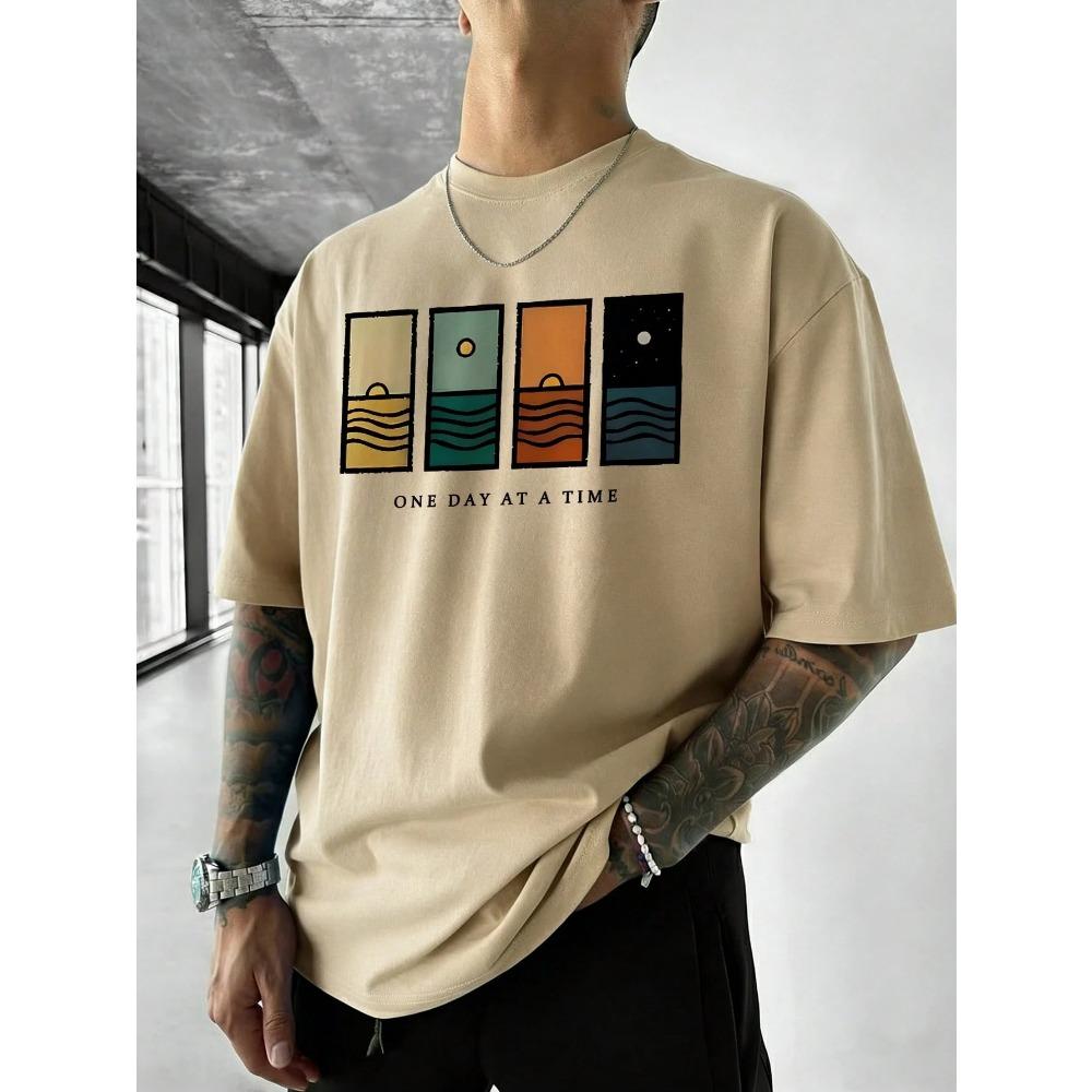 Summer 100% pure cotton men s fashionable casual loose Simple Graphic Print round neck short sleeved T-shirt versatile top S