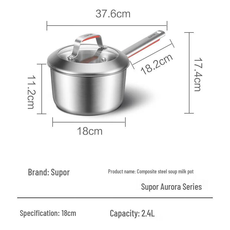 SUPOR Aurora 18cm 3-Layer Stainless Steel Saucepan