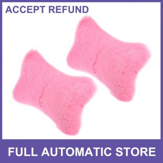 TWO Furry Car Seat Neck Pillows Car Headrest Pillows Head Support Pink Universal