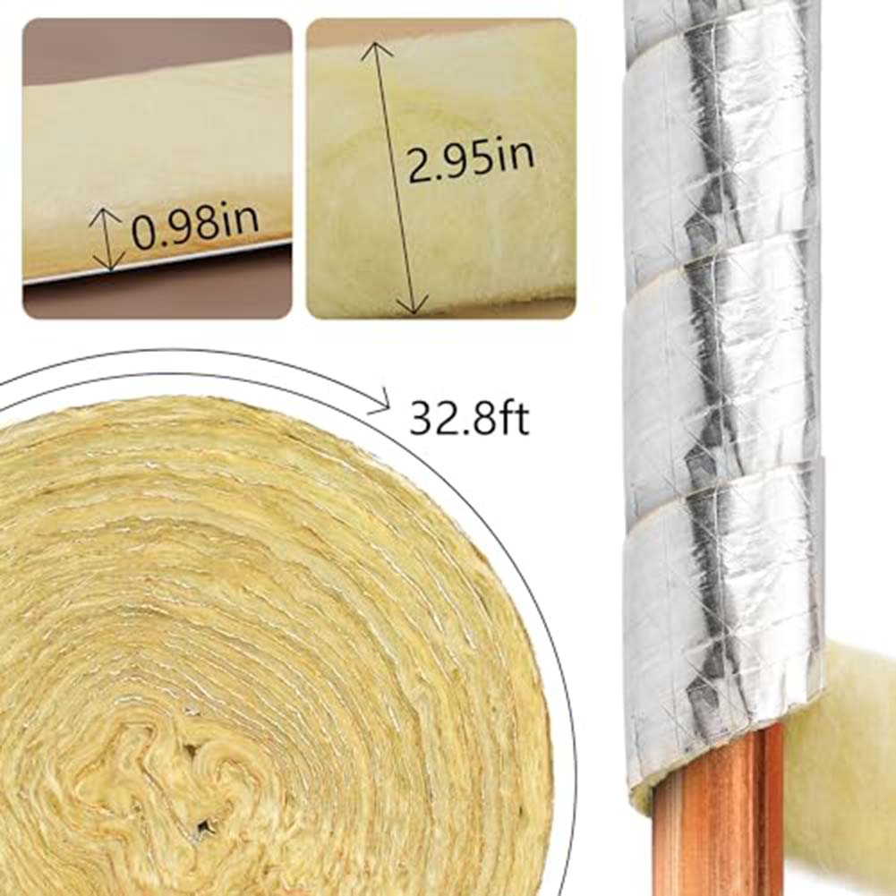 1 Rolle 32,8 Fuß Folienbeschichtete Glasfaserrohrisolierungswicklung für Außen- und Innenrohrwickelband Wärmeschutz Rohrisolat