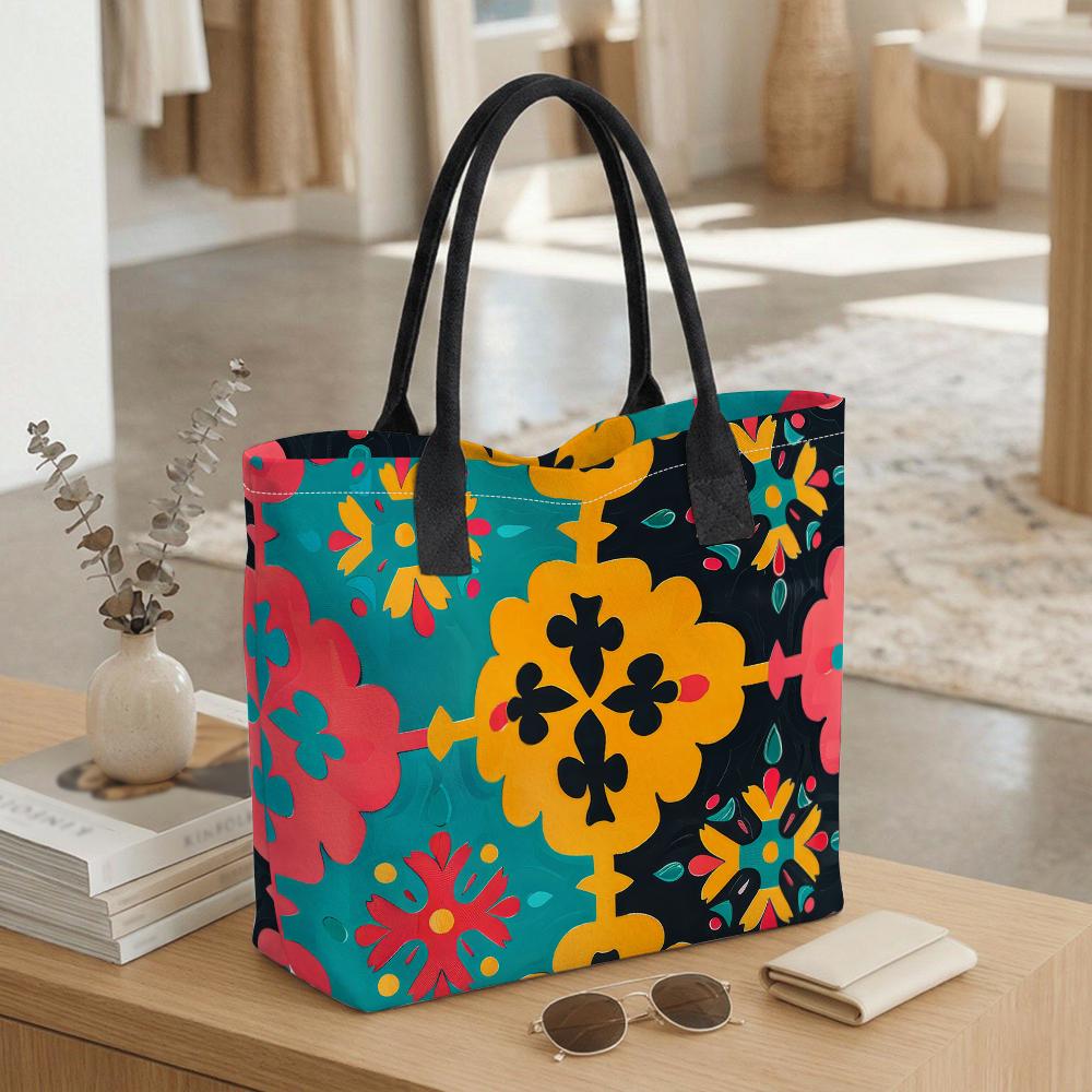 Bohemian Floral Printed Tote Bag Large Capacity Casual Daily Shoulder Handbag for Women