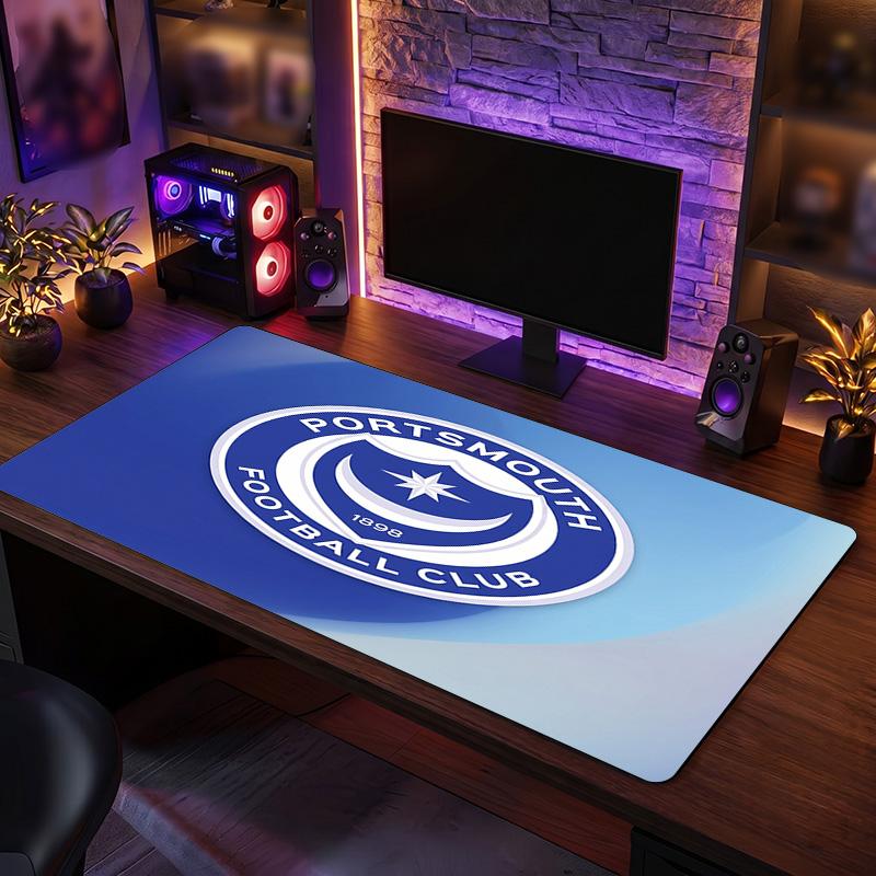 Portsmouth FC Theme Pattern Mouse Pad, Soccer Logo Design XXL Gaming Desk Mat Non-Slip Computer Mouse Pad