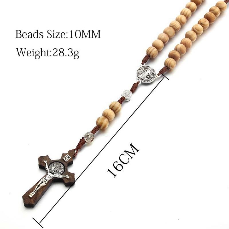 Kulaté dřevěné korálky Ručně vyráběné čárové kódování Katolické křesťanské Retro Katolické růžencové křížové náhrdelníky Šperky