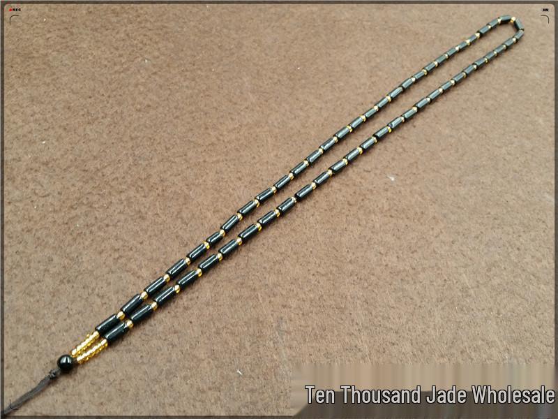 Black Obsidian Cylinder Bead Necklace Cord