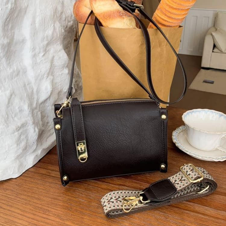 Soft leather lock square box messenger bag women's shoulder bag