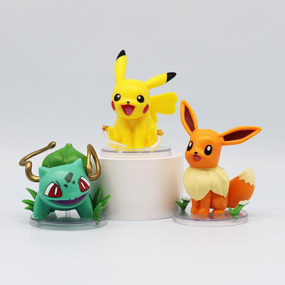 Anime Figure Pokemon Pikachu Charmander Squirtle Cartoon Car Doll Decoration  Anime PVC Figure Statue Toy With Base Decoration