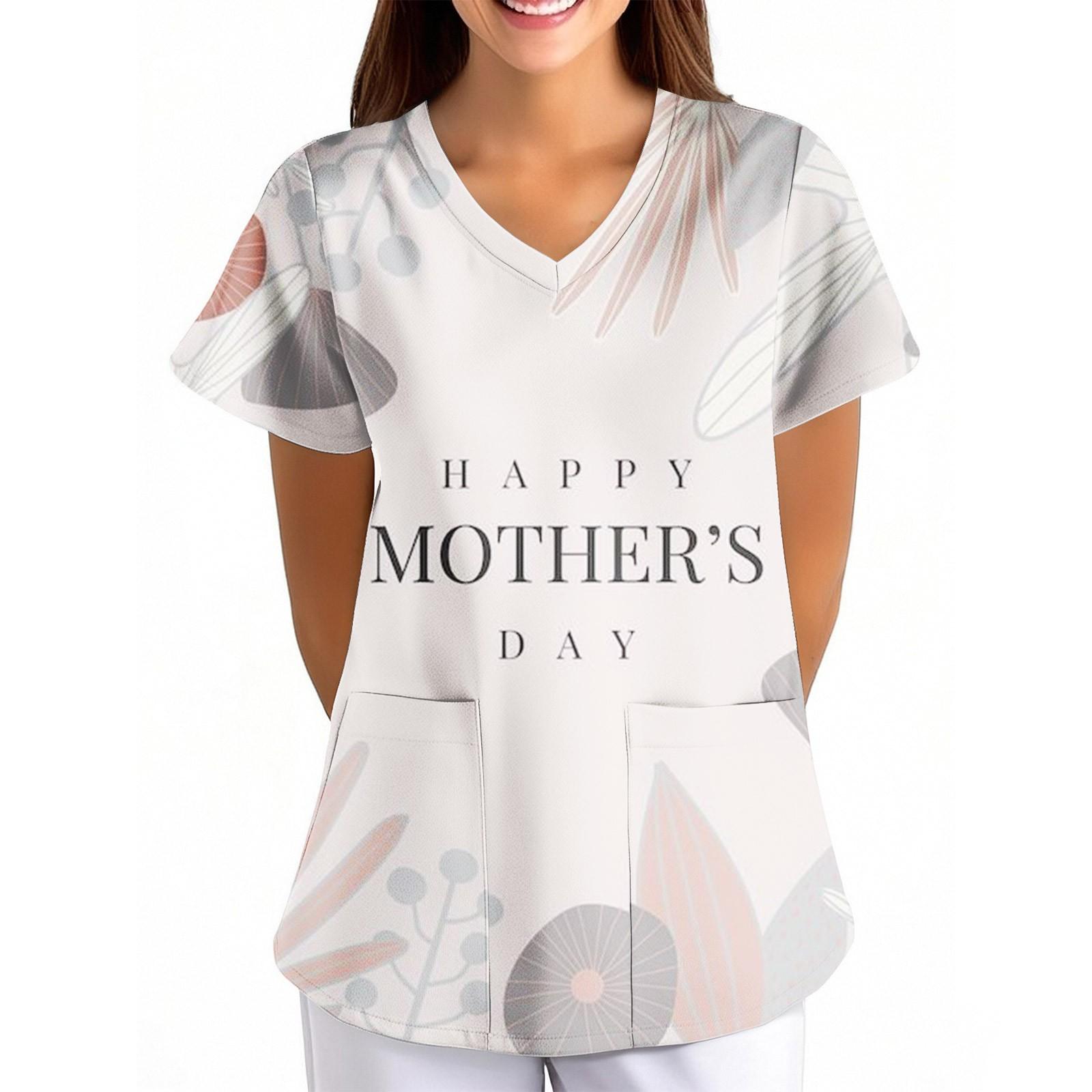 

Женская униформа с принтом ко Дню матери, свободная, с V-образным вырезом, карманом и коротким рукавомУниформа XXL киноварь