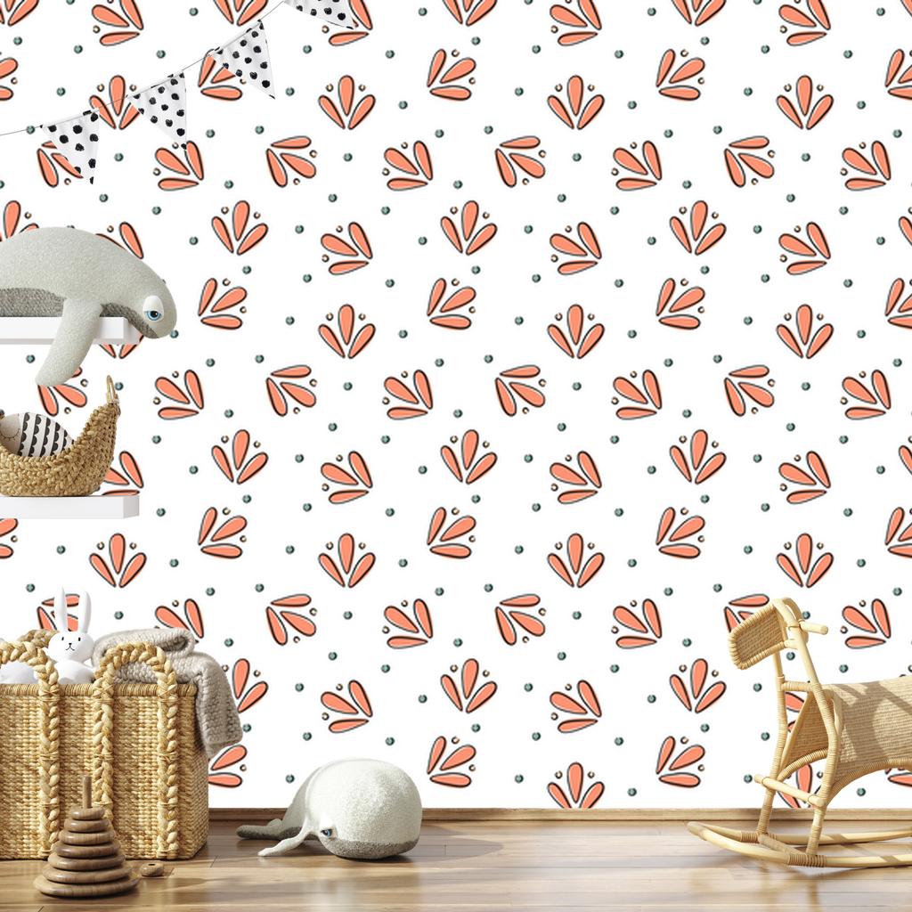 Wallpaper Small Flowers White and Orange for Living Room and Bedroom 50x1000