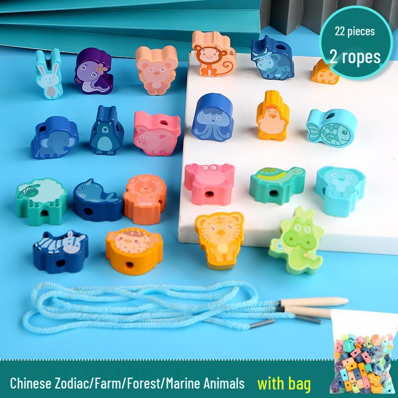 

Деревянная игрушка-шнуровка с животными и фруктами для детей