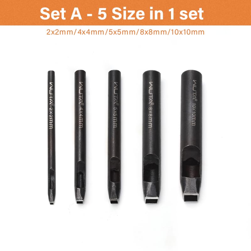 WUTA Vierkantlochstanzset für Lederende Stahl Vierkantloch Lederhandwerk DIY Lochwerkzeug 5-teilig Handwerk, Stanze, Gürtel, Stanze, Werkzeug, (22mm +