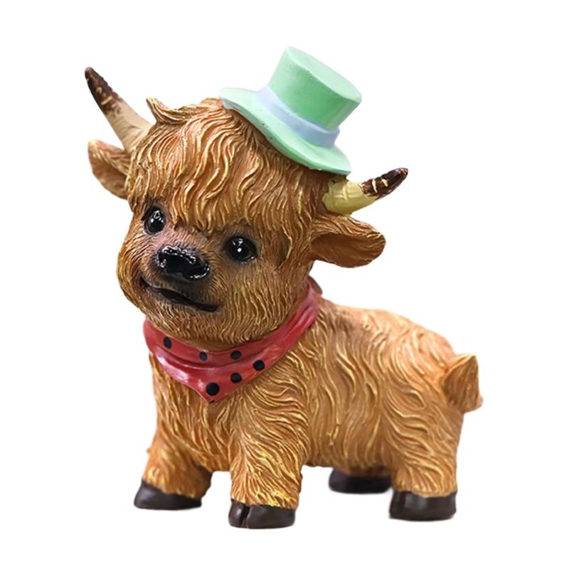 Niedlicher Hochlandrind-Kalb Harzfigur mit detaillierter Schleife Miniatur Heimdeko Statue für Bauernhaus Etagen-Tablett