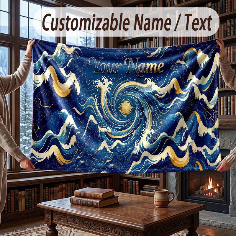Octopus Sea Life Theme Throw Blanket Custom Name Text Personalized Blanket Soft Cozy Blanket for Home Sofa Bed