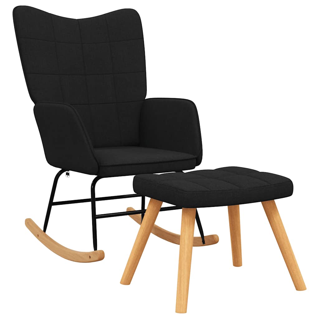 Rocking Armchair with Footstool Black Fabric