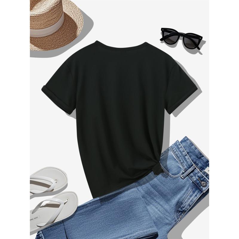 Rose Print, Fairy, Printed T-shirt, Casual Round-neck Short-sleeve Top, Suitable for Spring and Summer Wear, All-season, Women's Clothing