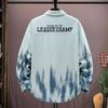 Men's White Gradient Denim Jacket Letter Print Casual Oversized Streetwear Coat