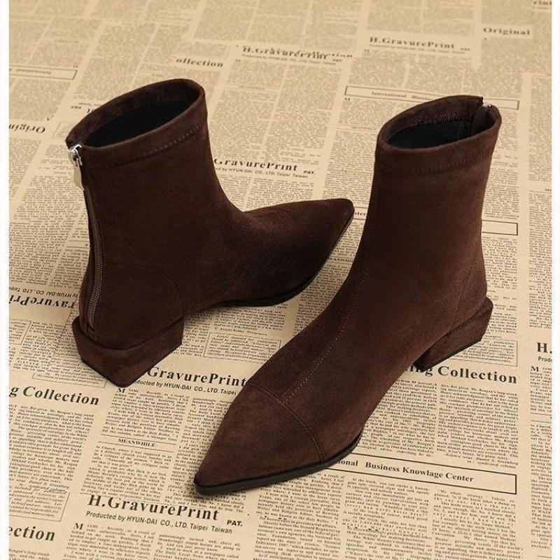 Womens Pointed Toe Chunky Heel Ankle Boots Stretch Fit Retro Style Comfortable Daily Wear