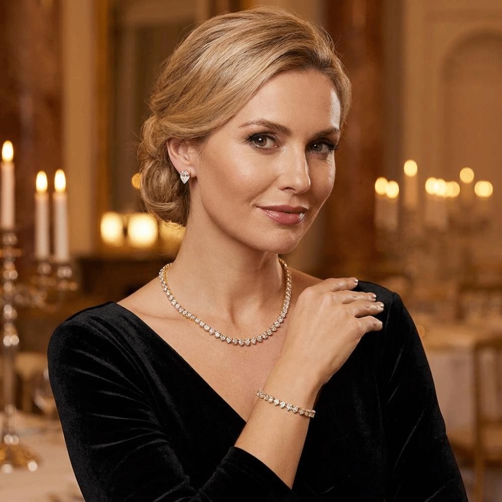 3Pcs/set Elegant Bridal Necklace Earrings Set Gold Wedding Accessories Set Bride