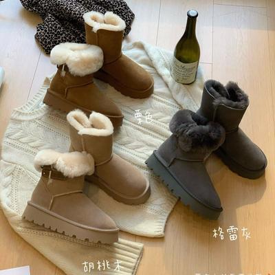 New Leather Platform Snow Boots Women's Shoes Versatile Spring and Autumn Height Increase All-inclusive Belt Buckle Boots