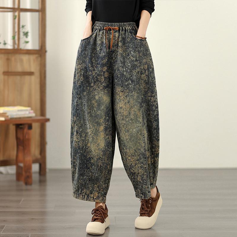 

DIMANAF 2025 New Basic Elastic Jeans Harlen pants Women Loose Denim Trousers Casual Blue Pants M