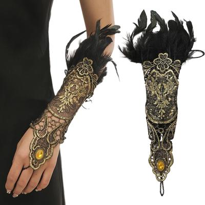 Gants Dentelle Plumes Gants Manches Plumes Manchette Maille Accessoires Costume Cosplay Halloween pour Femmes Adultes