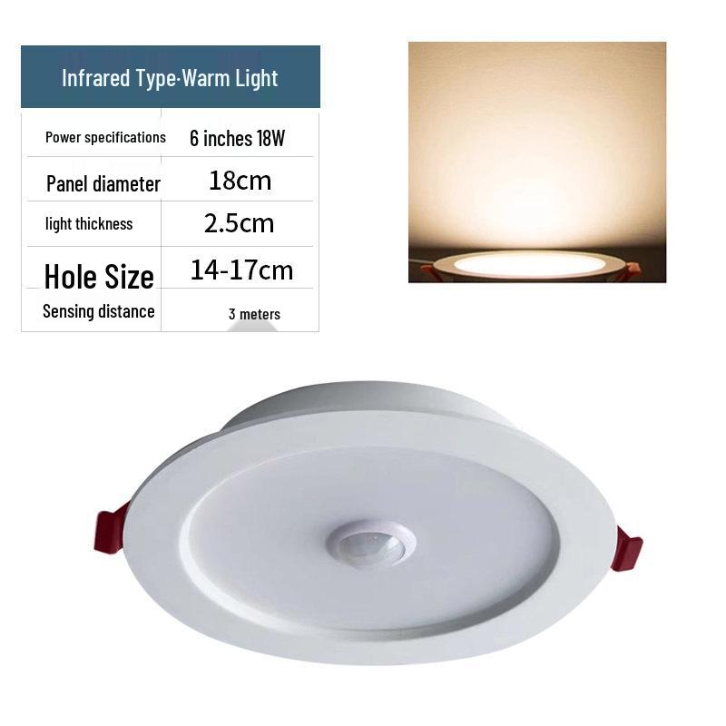 Infrared Motion Sensor Recessed Downlight with Sound Control, 3-inch Ceiling, 4-inch Cut-out Spotlight for Aisles.