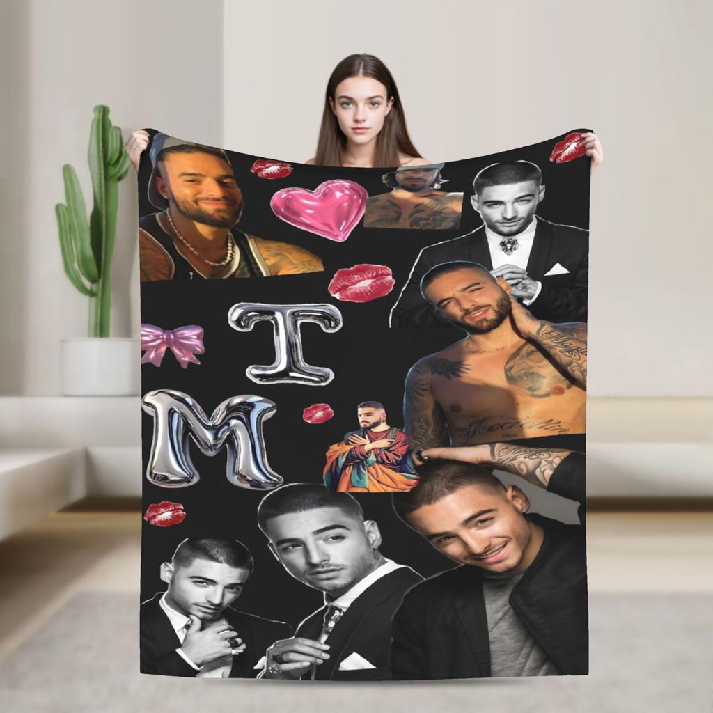 Maluma Colombian Singer Photo Collage Blankets Camping Flannel Throw Blanket For Bedroom Soft Warm Custom Quality Bedspread Gift