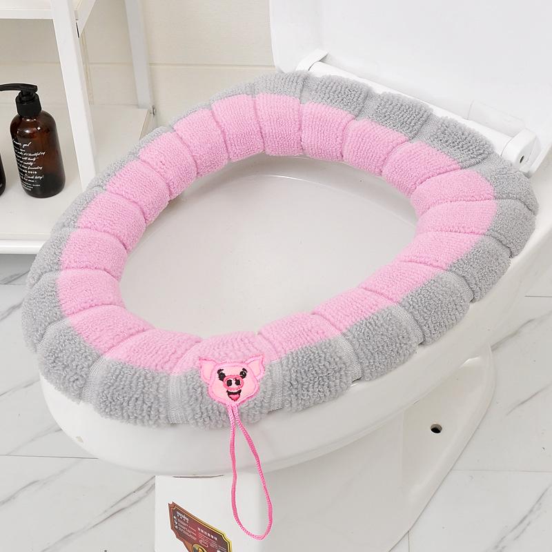 O-Shape Dirt-Resistant Plush Toilet Seat Mat with Handle