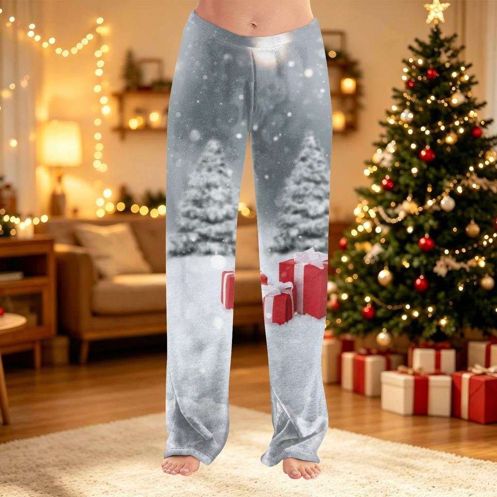 Women's Christmas Print Pants Casual Holiday Pajama Bottoms Soft Winter Sleepwear
